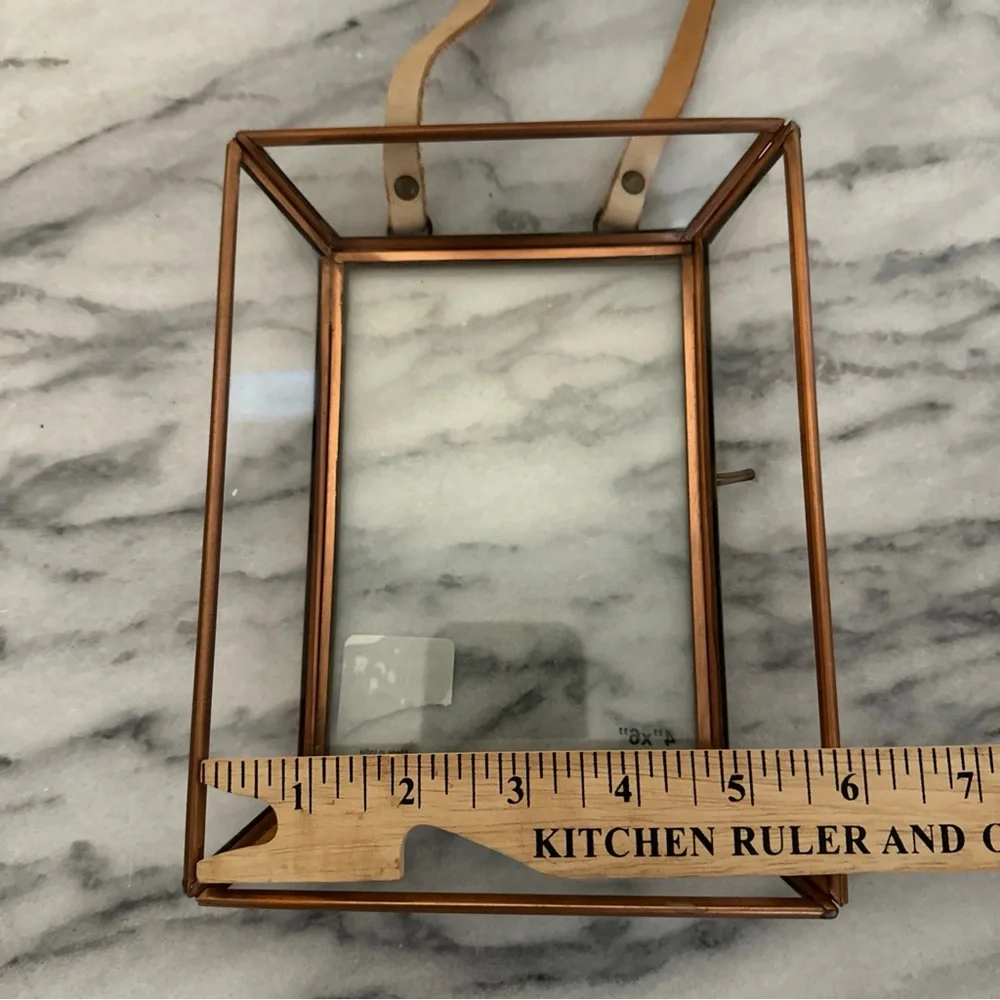 Anthropologie Townsend brass box style picture photo frame with leather string